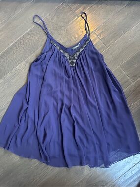 Express Purple Beaded-Trim Flowy Spagetti Strap Dress Size M